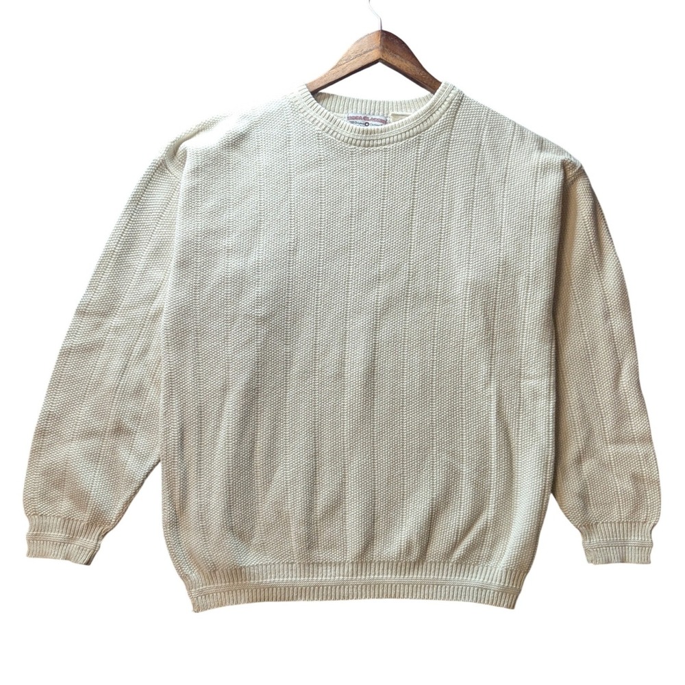Boca Classics Vintage Waffle Knit Crewneck Sweater Cream Men's L Grandpa Granola